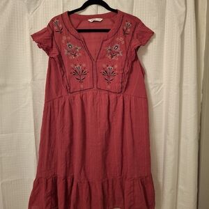 Sonoma Deep Coral Pink Embroidered Mini Dress